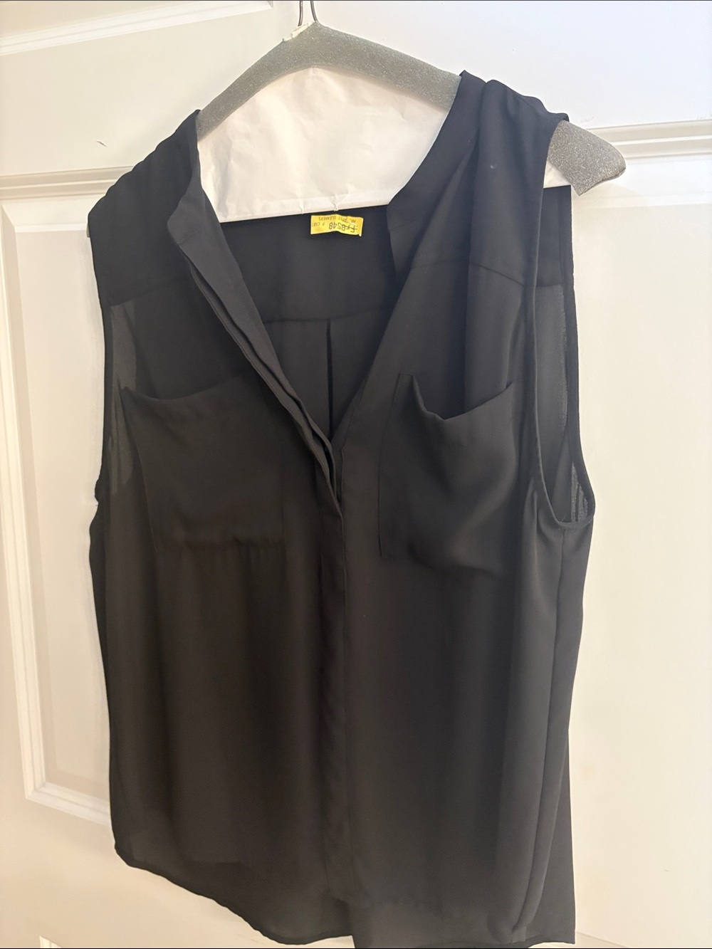 Ann Taylor Black Sleeveless Button-Front Sheer Blouse
